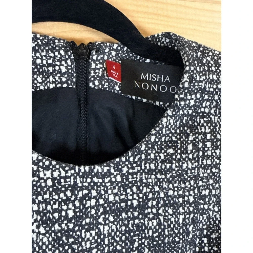 MISHA NONOO Crew Neck Mini Tweed Middle Cut Out Women's 6 Black & White